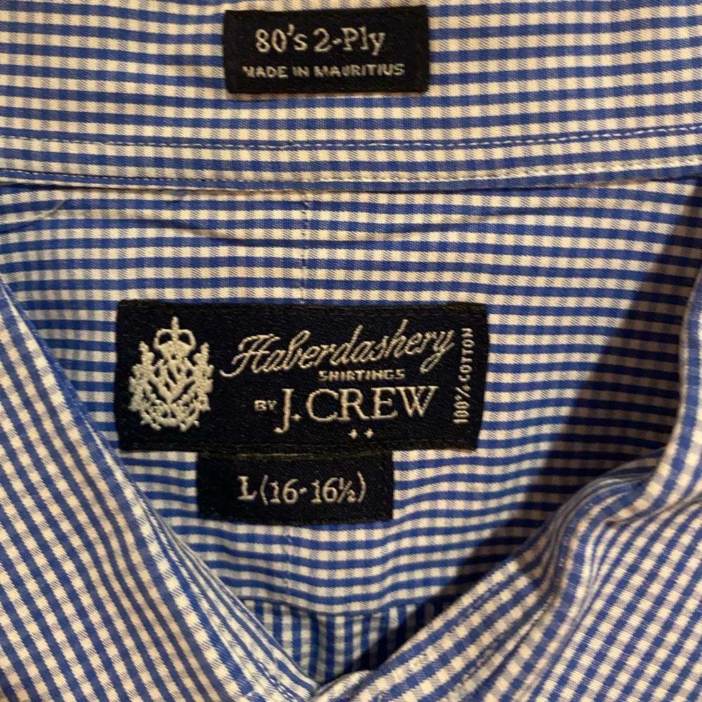 L JCrew gingham blue shirt like new